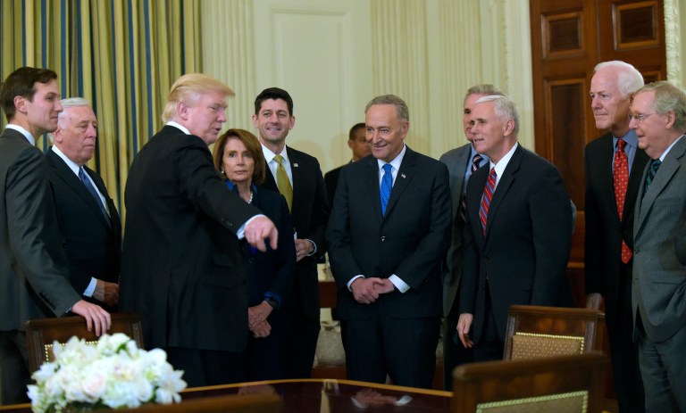 Trump and leading lawmakers were joined by Vice President Pence and White House senior adviser Jared Kushner. (AP Photo/Susan Walsh)