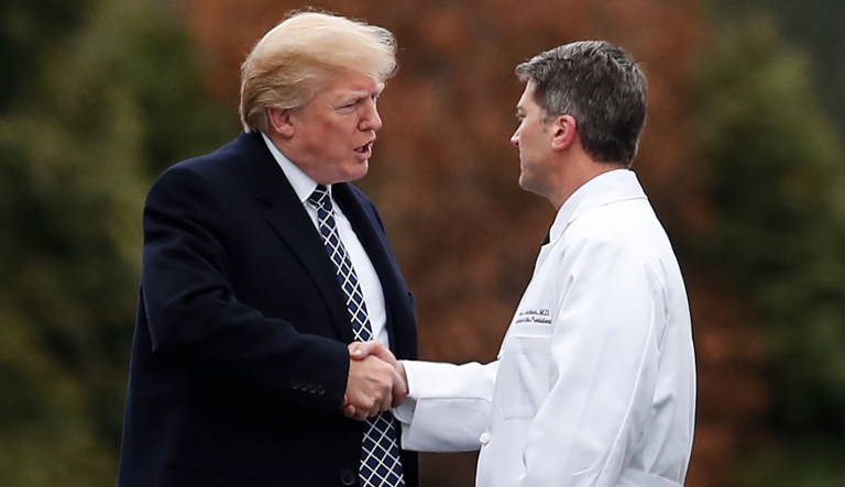 President Trump met with White House physician Dr. Ronny Jackson Friday for his first medical check-up as president. (AP Photo/Carolyn Kaster)