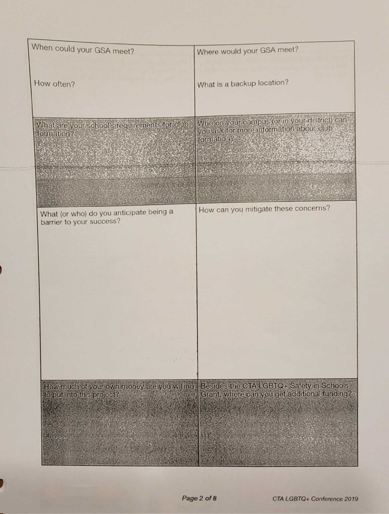 Section of packet asking to list opponents of club