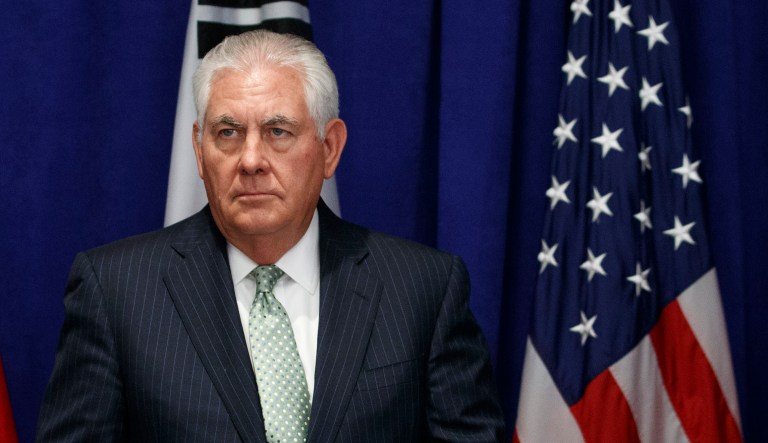 President Trump tells Secretary of State Rex Tillerson to stop wasting his time negotiating with North Korea. (AP Photo/Evan Vucci)