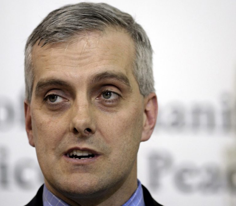 FILE - In this March 6, 2011 file photo, Denis McDonough speaks in Sterling, Va. President Barack Obama's budget proposal will include an additional $2.5 billion to attack a growing backlog of veterans disability claims, a problem officials said is likely to worsen in coming months. White House chief of staff Denis McDonough told reporters Friday that more money for the VA in tight budgetary times reflects Obama's commitment to veterans. (AP Photo/Cliff Owen, File)