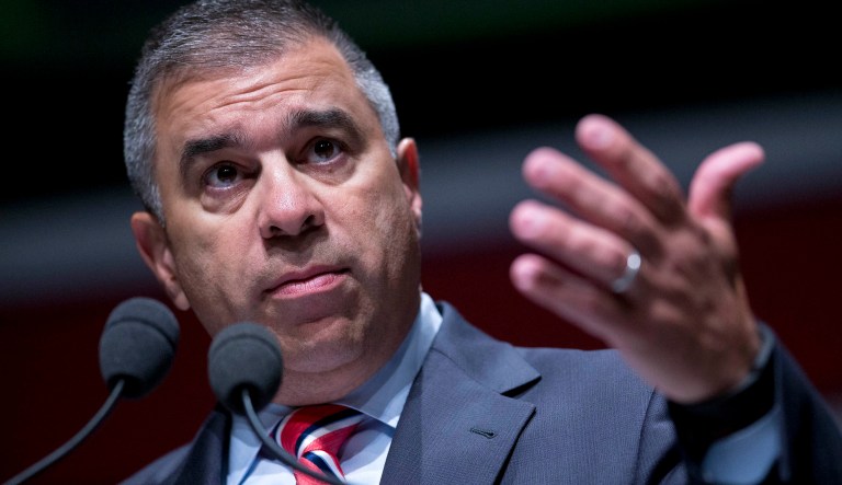 David Bossie, president of Citizens United, gestures during South Carolina Freedom Summit hosted by Citizens United and Congressman Jeff Duncan in Greenville, South Carolina, U.S., on Saturday, May 9, 2015. Bossie is on the short list to become President Trump's next chief of staff.