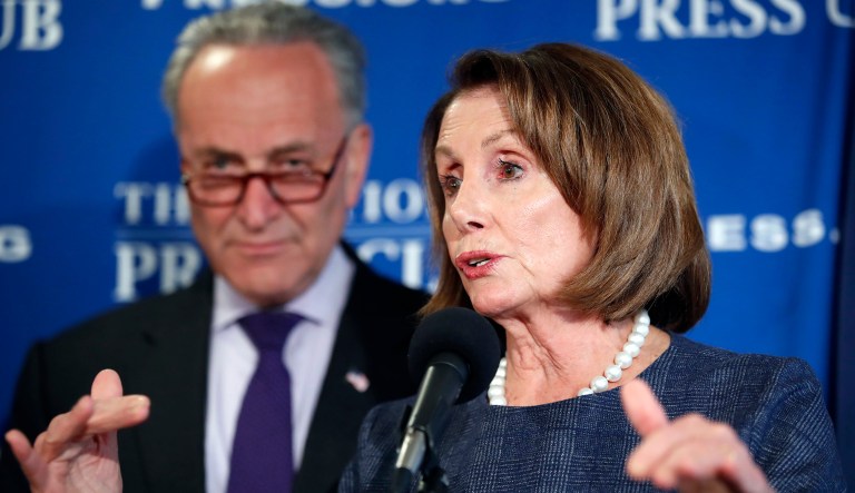 House Majority Leader Nancy Pelosi and Senate Majority Leader Chuck Schumer separately framed the August jobs report released Friday as a disappointment produced by GOP policies. (AP Photo/Alex Brandon)