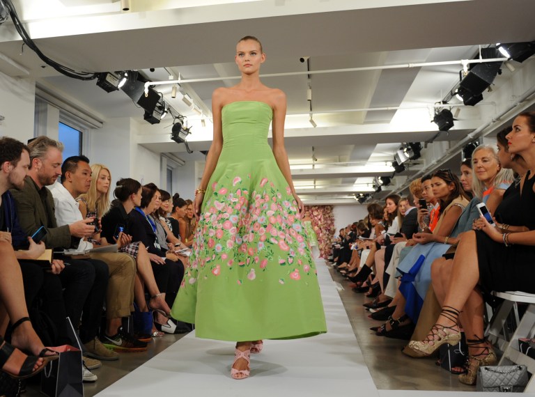 The Oscar de la Renta Spring 2015 collection is modeled during Fashion Week in New York, Tuesday, Sept. 9, 2014.  (AP Photo/Diane Bondareff)