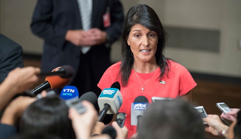 U.S. Ambassador to the United Nations Nikki Haley said America needs to minimize white nationalist groups that seek to divide the country on race. (AP Photo/Mary Altaffer)
