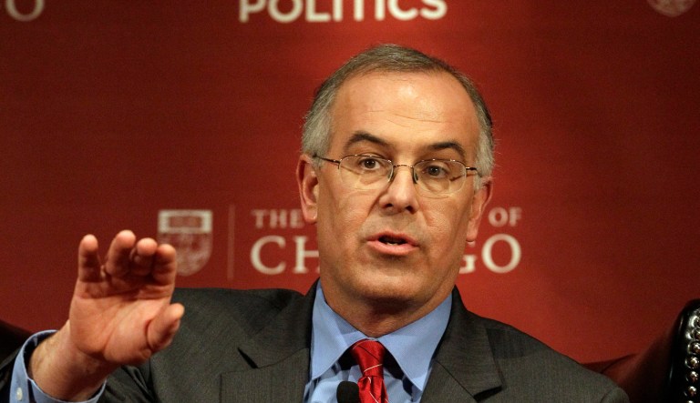 David Brooks, acclaimed New York Times columnist, shares a stage with pundits during a panel discussion, "2012: The Path to the Presidency," at the University of Chicago on Thursday, Jan. 19, 2012.