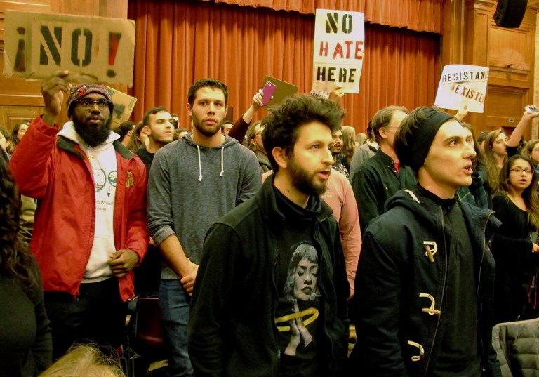 A mob of students protesting Murray at Middlebury went a long way to proving him right. (AP Photo/Lisa Rathke)