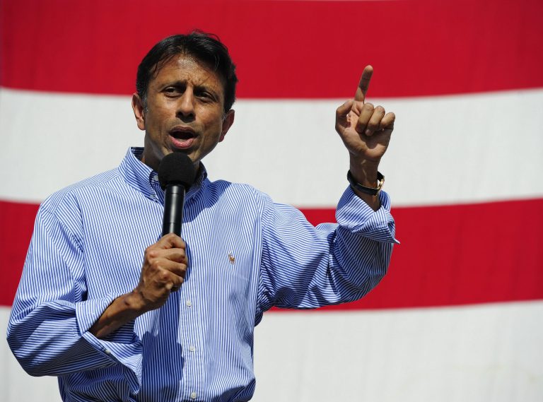 Republican Louisiana Gov. Bobby Jindal speaks during a rally for South Carolina Gov. Nikki Haley on Aug. 26 in Greenville, S.C. (AP Photo/ Richard Shiro)