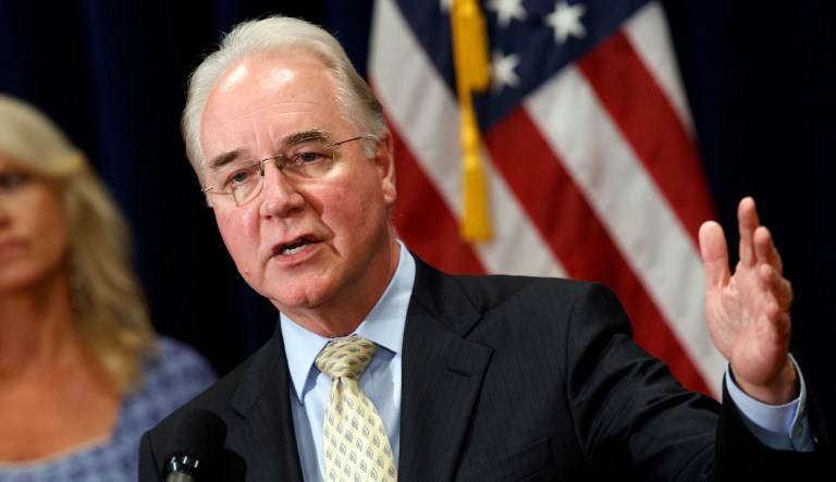 Secretary of Health and Human Services Tom Price called on Congress to resume efforts to repeal Obamacare when lawmakers return next month. (AP Photo/Evan Vucci)