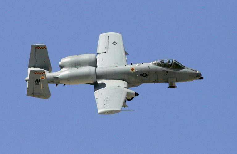 An A-10 Thunderbolt flies by during a U.S. Air Force firepower demonstration at the Nevada Test and Training Range near Indian Springs, Nev. (Ethan Miller/Getty Images)