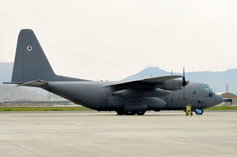 An Afghan Air Force C-130 sits on the flightline at Afghanistan's Kabul International Airport in April. (Photo: SIGAR)