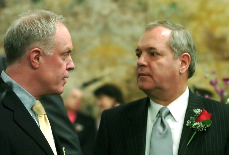 John Perzel and Bill DeWeese, longtime political adversaries who both served stints as speaker of the Pennsylvania House of Representatives, are on the verge of being paroled after serving nearly two years in prison for their roles in a legislative corruption scandal. (AP Photo)