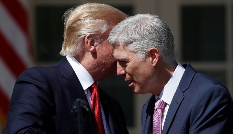 President Trump held a public swearing-in ceremony for recently appointed Supreme Court Justice Neil Gorsuch in April.
			(AP Photo/Carolyn Kaster)