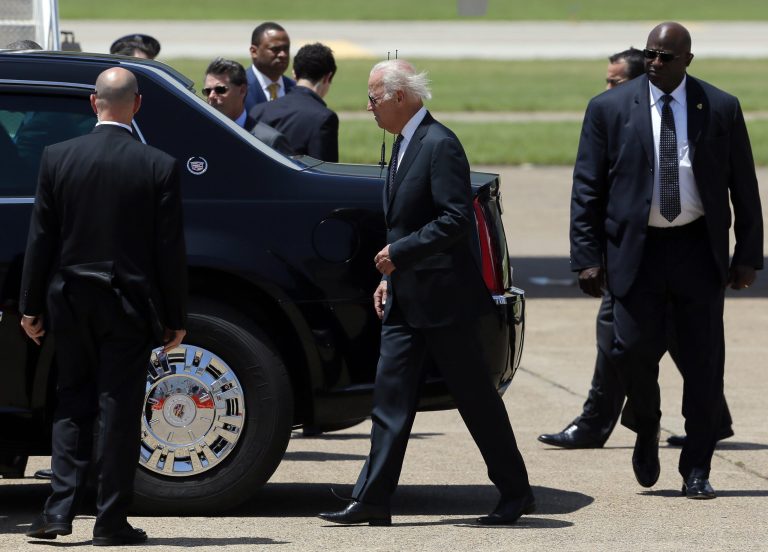 A car in Vice President Joe Biden's motorcade collided with three vehicles in Wilmington, Del., on Monday morning, state police confirmed. (AP Photo/Tony Gutierrez)