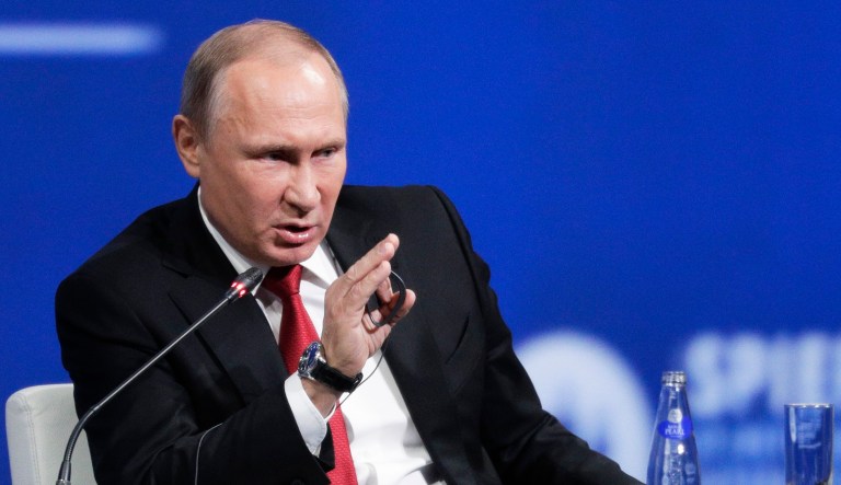 Russian President Vladimir Putin compared Hillary Clinton and others who accuse Russia of conducting cyberattacks against the Democratic Party to anti-Semites. (AP Photo/Dmitry Lovetsky)