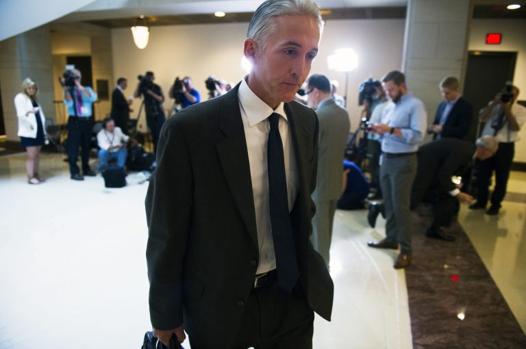 House Select Committee on Benghazi Chairman Trey Gowdy, R-S.C., walks to a hearing room to hear testimony from Jake Sullivan, former Hillary Clinton aide during her tenure as Secretary of State, before a House panel on the Benghazi investigation on Capitol Hill in Washington, Friday, Sept. 4, 2015. (AP Photo/Cliff Owen)