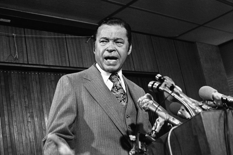 Former U.S. Sen. Edward W. Brooke at a press conference, Monday, Oct. 16, 1978 in Boston. The senator died Saturday at the age of 95. (AP Photo/Shriver)