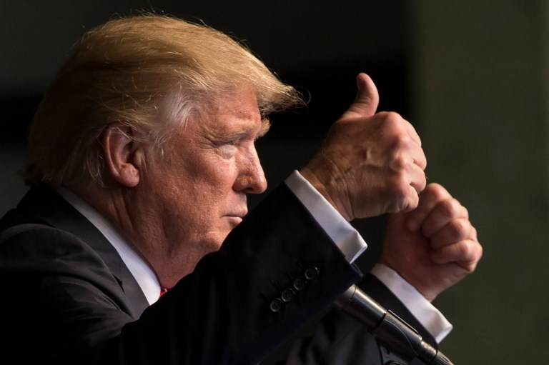 When it comes to outrageousness, Donald Trump has dialed it back, on purpose. (AP Photo/John Minchillo)