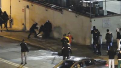 Courtesy of youtube.com
Grainy footage provided to media outlets shows several police officers in riot gear striking a student, reported to be John J. McKenna, with batons after the University of Maryland's basketball victory over Duke in March 2010.