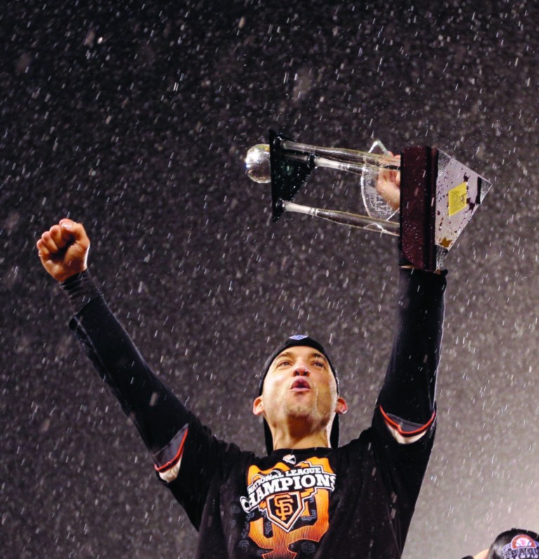 David J. Phillip/AP
Giants second baseman Marco Scutaro was named MVP of the NLCS after he tied a record with 14 hits in the series.