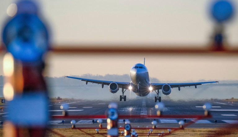 Pilots struggled to touch down at Washington, D.C.-area airports Friday as strong winds swept through the area.