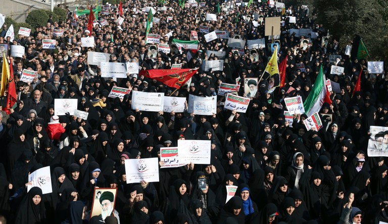 The Trump administration is calling on Iran's government to stop blocking Instagram and other popular social media sites as Iranians demonstrate in the streets. (AP Photo/Ebrahim Noroozi)