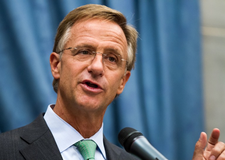 Tennessee Gov. Bill Haslam announces plans to increase teacher pay during a press conference at the state Capitol in Nashville, Tenn., on Oct. 3. (AP Photo/Erik Schelzig)