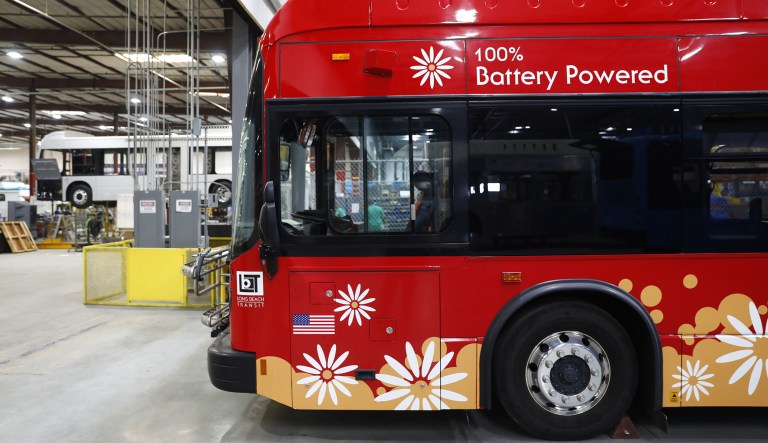 An electric bus stands at the BYD Coach and Bus factory in Lancaster, California, U.S., on Thursday, Oct. 5, 2017. BYD unveiled the newly expanded 450,000 square foot factory on Friday, North America's largest electric bus manufacturing facility.