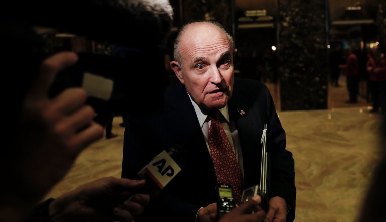 Former New York City Mayor Rudy Giuliani, who withdrew his name from consideration for secretary of state, signaled Friday he would like President-elect Trump to choose former United Nations ambassador John Bolton over former Massachusetts Gov. Mitt Romney to lead the State Department.