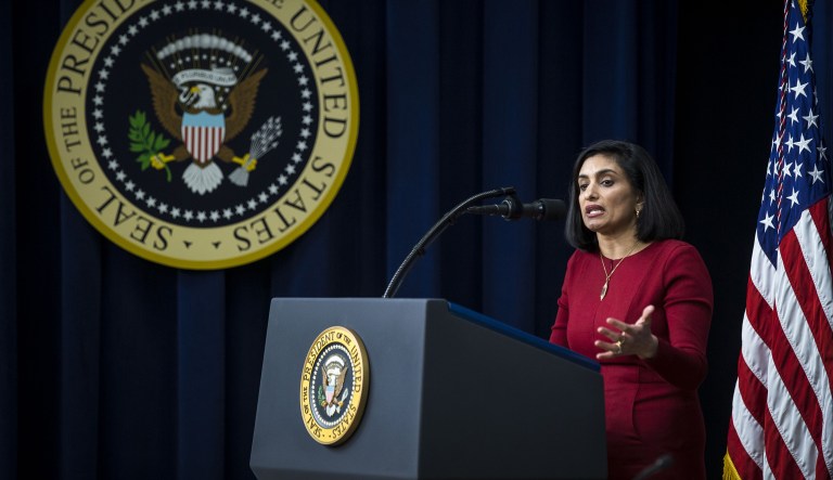 Seema Verma, administrator of the Centers for Medicare and Medicaid Services, speaks during an event at the Eisenhower Executive Office Building in Washington, D.C.