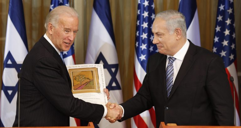 U.S Vice President Joe Biden, left, shakes hand with Israel's Prime Minister Benjamin Netanyahu at the Prime Minister's residence in Jerusalem, Tuesday, March 9, 2010. (AP/Ariel Schalit)