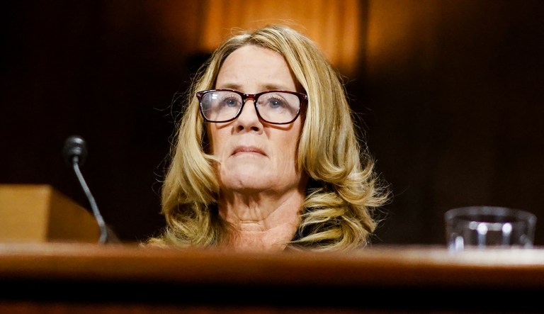 Christine Blasey Ford listens during a Senate Judiciary Committee hearing in Washington, D.C., on Thursday, Sept. 27, 2018.