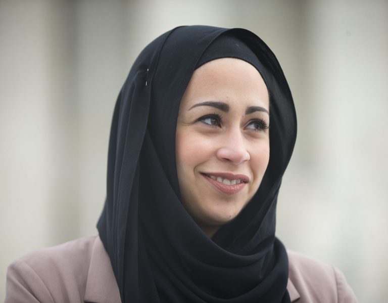Samantha Elauf stands outside the Supreme Court in Washington, Wednesday, Feb. 25, 2015. (AP Photo)Â 