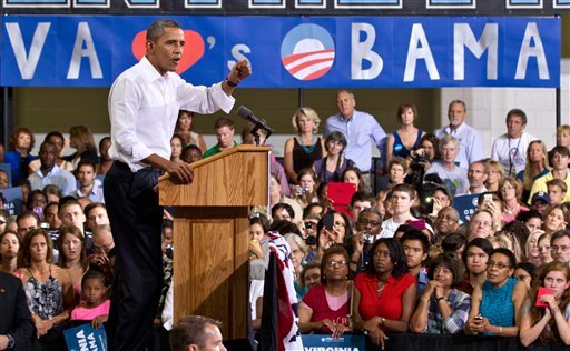 President Barack Obama holds a campaign rally at Centreville High School on July 14. He will campaign in Virginia again this week.  (AP Photo)