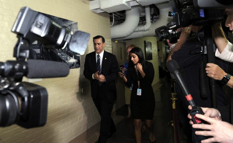 FILE - In this Wednesday, Oct. 16, 2013, file photo Rep. Darrell Issa, R-Calif., arrives for a closed-door meeting on Capitol Hill in Washington. Issa acknowledged Wednesday, Feb. 26, 2014, in his opening statement that federal workers have no right to privacy when using government computers or property. (AP Photo/Susan Walsh)