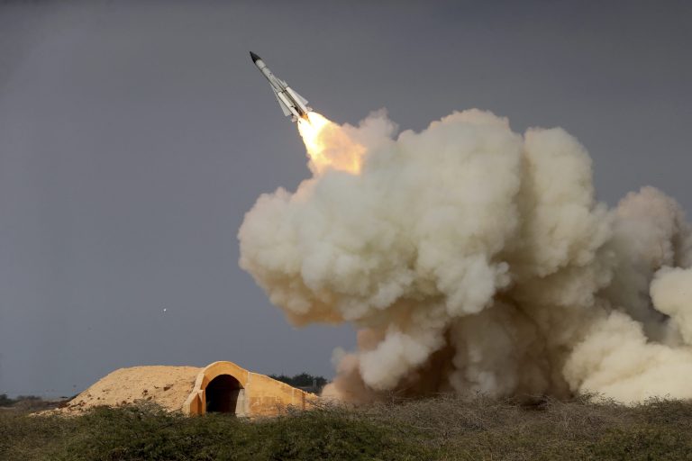 A long-range S-200 missile is fired in a military drill in the port city of Bushehr, on the northern coast of Persian Gulf, Iran, on Dec. 29, 2016. Iran has test-fired various ballistic missiles since the July 2015 nuclear deal. (Amir Kholousi, ISNA via AP)