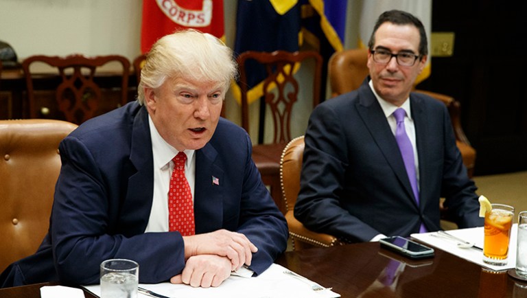 President Trump promised to unveil his tax reform package Wednesday and Treasury Secretary Steven Mnuchin promised it would be the biggest tax cut in history. (AP Photo/Evan Vucci)