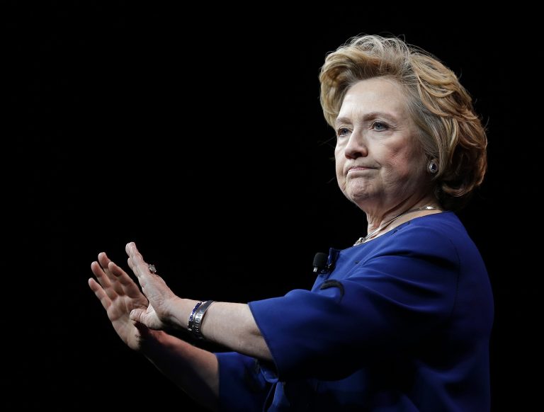 Former Secretary of State Hillary Rodham Clinton gestures while delivering the keynote address at Marketoâs 2014 Marketing Nation Summit on April 8 in San Francisco.