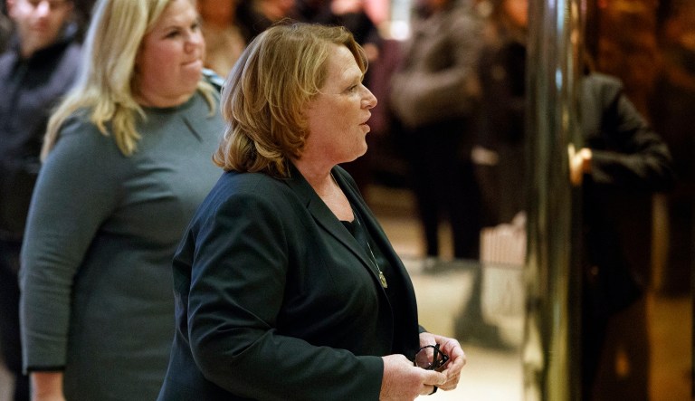 Heidi Heitkamp, the state's Democratic senator, will travel with President Trump aboard Air Force One to Bismarck, the White House told reporters Tuesday. Trump is headed to the Mandan facility of the Andeavor Corporation, an oil refiner, to give a speech on tax reform. (AP Photo/Evan Vucci)