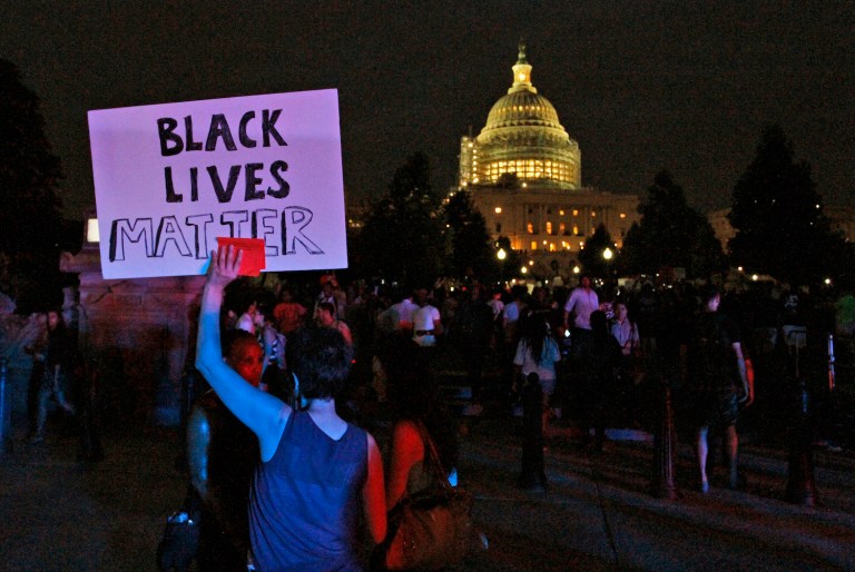 In Dallas, protesters were marching peacefully to protest the deaths Sterling and Castile. (AP Photo/Paul Holston)