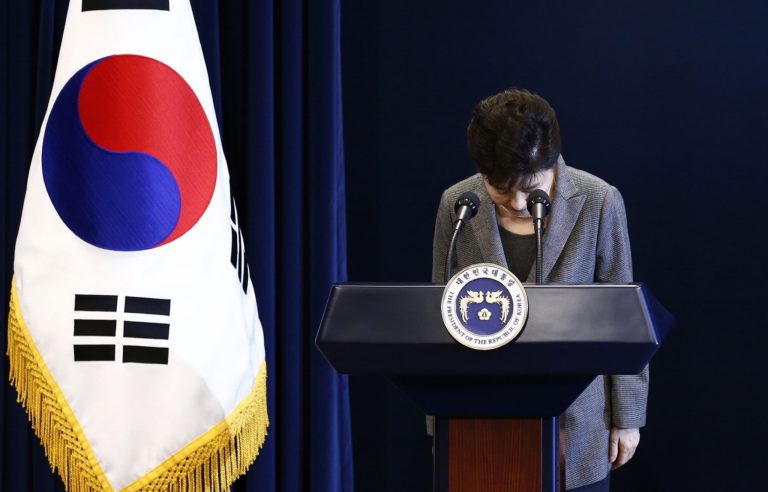 Park was accused of colluding with private citizen Choi Soon-sil to extort money and meddle in state affairs. (Pool Photo via AP)