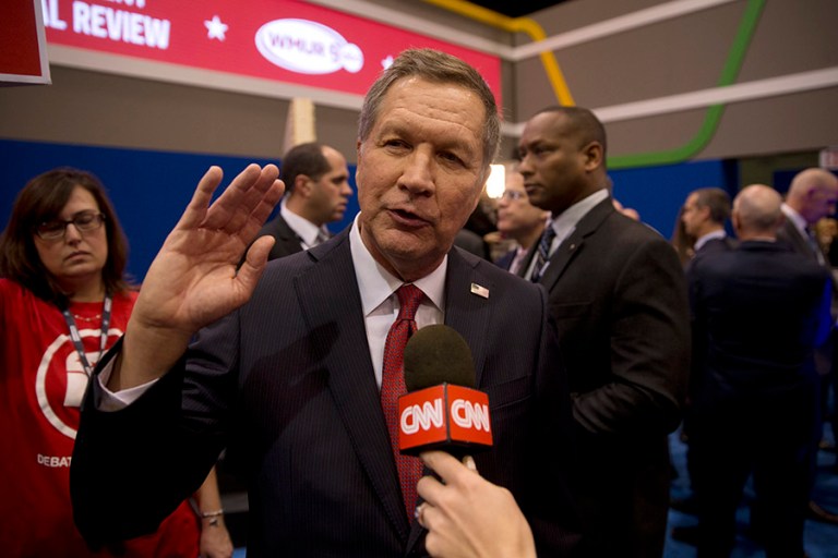 John Kasich clearly won Saturday's debate by pitching perfectly to the independent vote he has been wooing for months at town halls across the state. (AP Photo/Matt Rourke)