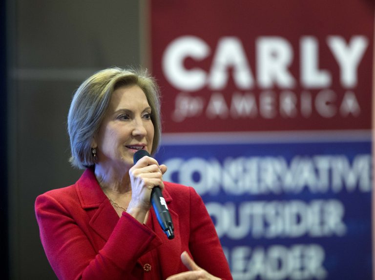 Carly Fiorina will deliver remarks via video at the Nevada National Security Action Summit next week despite the event's host being the leading organization defending Donald Trump's proposal to bar Muslims from entering the U.S. (AP Photo)