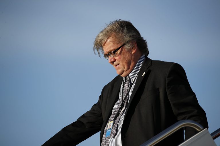Stephen Bannon, recently removed from President Trump's White House, will speak at an event in Hong Kong next week hosted by a brokerage firm owned by the Chinese government. (AP Photo/Alex Brandon)