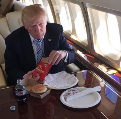 President-elect Trump's Instagram account during the campaign showed him eating McDonald's and drinking Diet Coke. He once called Coke 