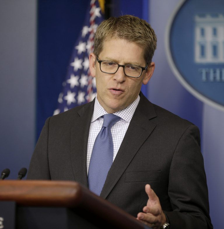 White House press secretary Jay Carney gestures during his daily news briefing at the White House in Washington, Thursday, Sept., 26, 2013. The White House deflected questions about an Internet portal for small businesses to sign up for health care exchanges being delayed. 