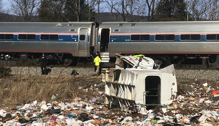 An Amtrak passenger train carrying dozens of GOP lawmakers to a Republican retreat in West Virginia struck a garbage truck south of Charlottesville, Va. (Zack Wajsgrasu/The Daily Progress via AP)