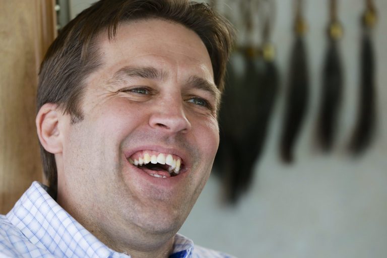 Nebraska Republican Senate candidate Ben Sasse laughs on the campaign trail in Elmwood, Neb. (AP Photo/Nati Harnik)