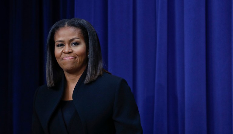 Former first lady Michelle Obama shot down speculation that she would run for office during a speech in Orlando Thursday. (AP Photo/Pablo Martinez Monsivais)