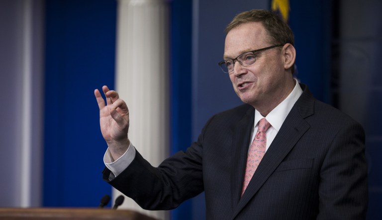 White House economist Kevin Hassett justified the Trump administration's move toward imposing new tariffs on steel and aluminum as a matter of national security, and as a starting point in tough negotiations for lower trade barriers. (Zach Gibson/Bloomberg)